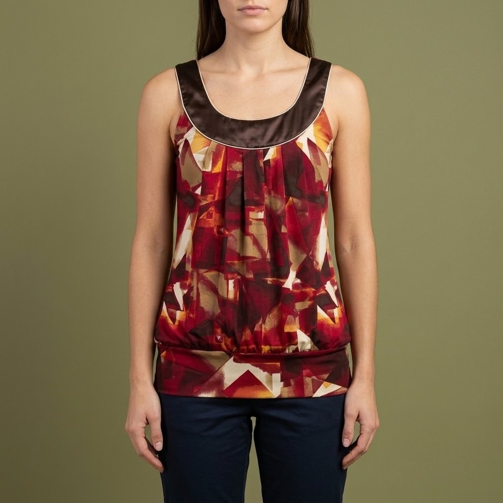 Heart Soul Geometric Tank Top Womens Small Red Brown EUC
